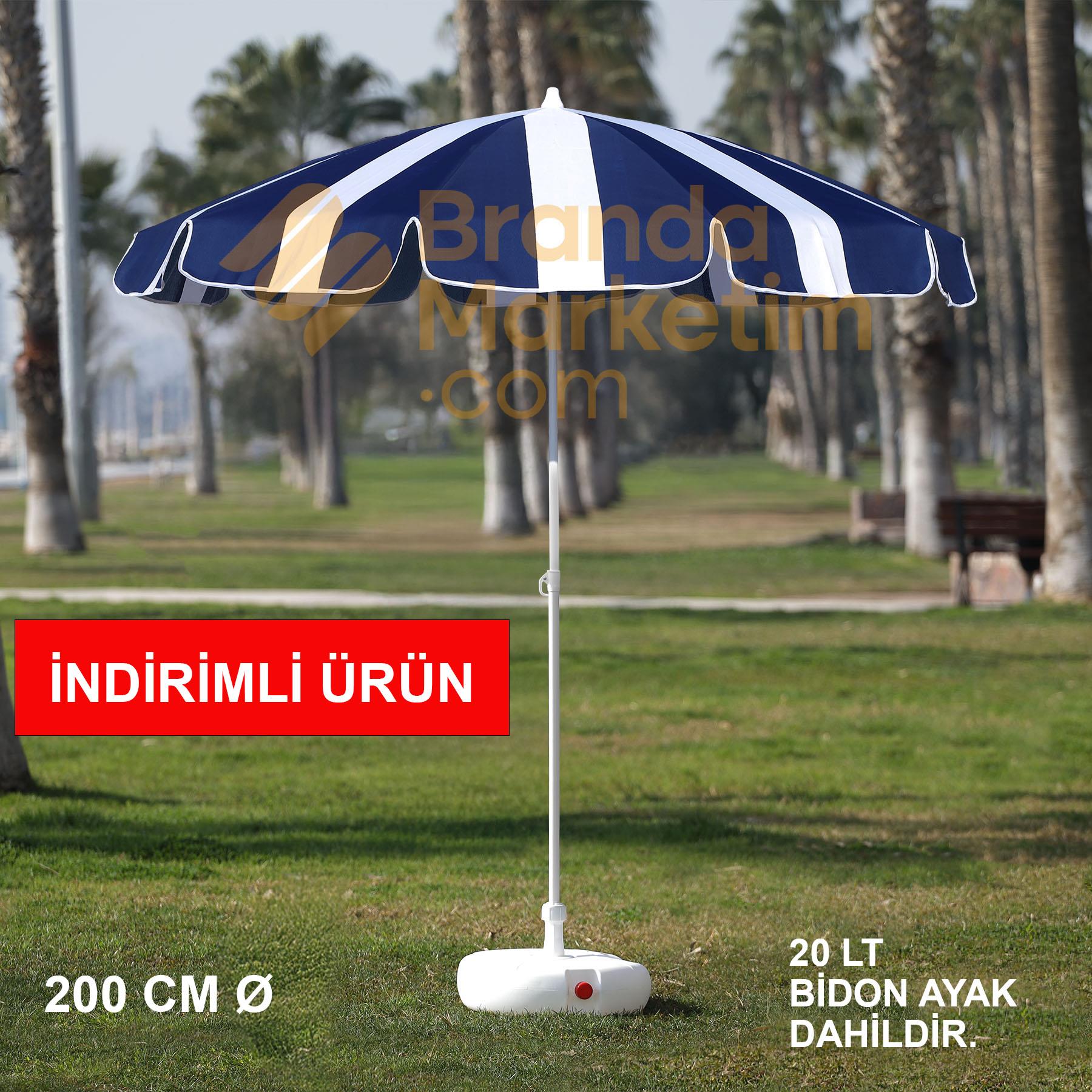 Lacivert - Beyaz Plaj Şemsiyesi 200 Cm Ø (Bidon Ayak Dahil)