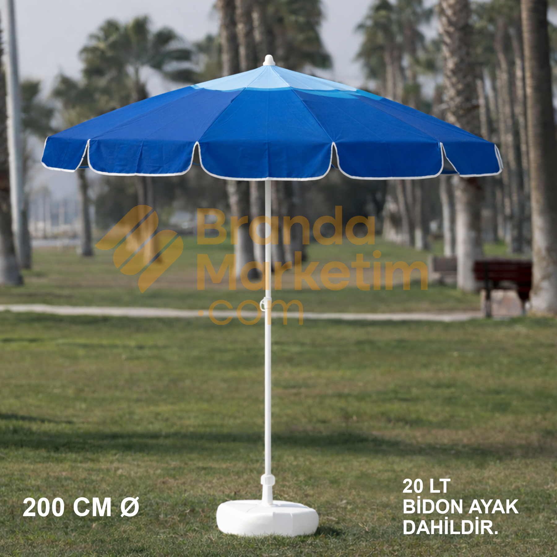 Mavi Desenli Plaj Şemsiyesi 200 Cm Ø (Bidon Ayak Dahil)