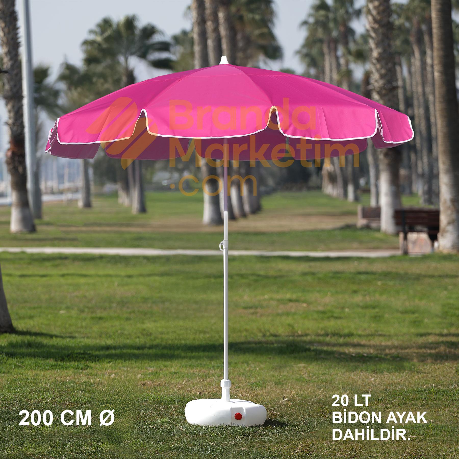 Pembe Plaj Şemsiyesi 200 Cm Ø (Bidon Ayak Dahil)