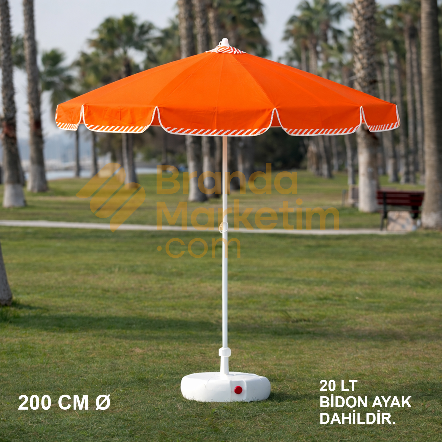 Turuncu Çizgili Plaj Şemsiyesi 200 Cm Ø (Bidon Ayak Dahil)
