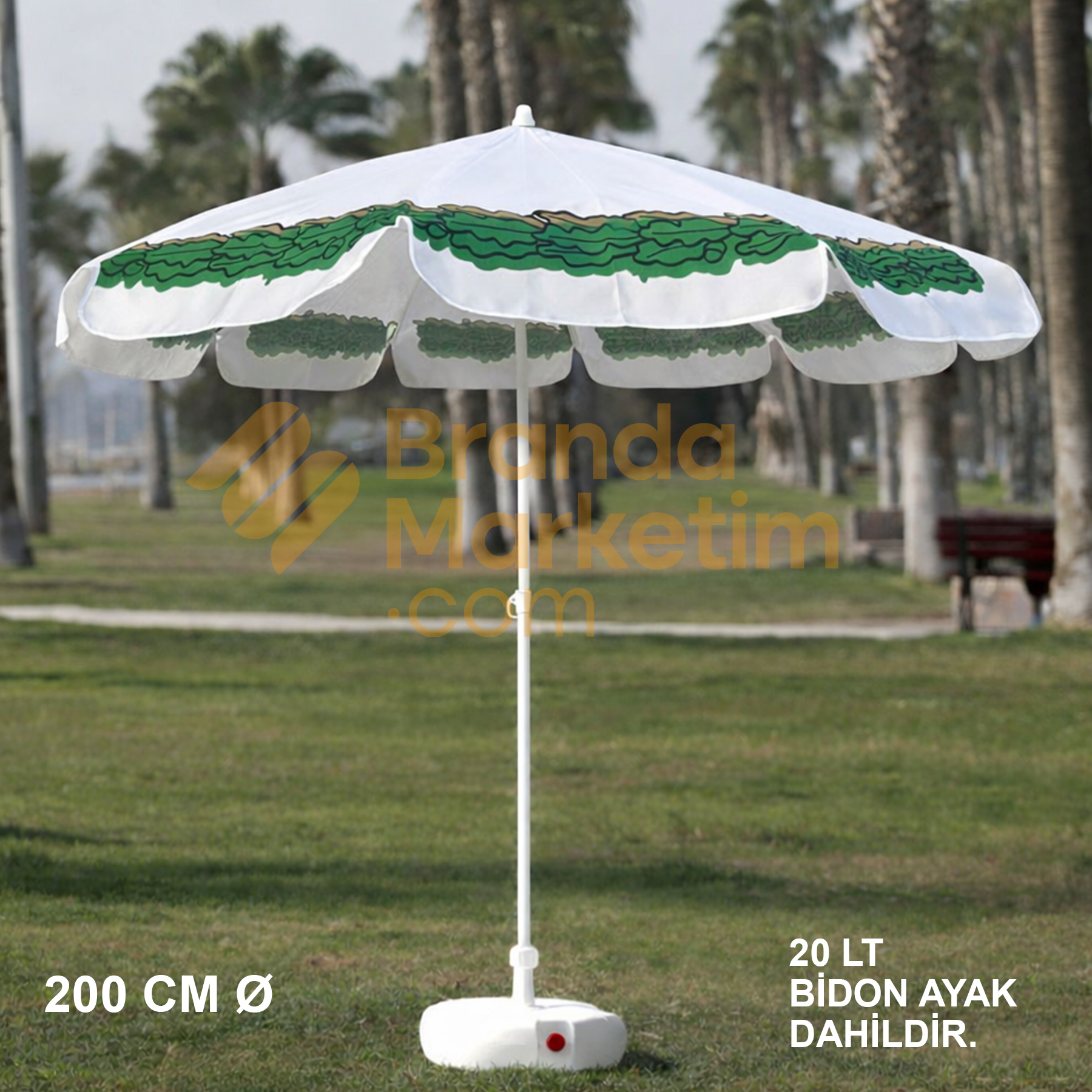Yaprak Desenli Plaj Şemsiyesi 200 Cm Ø (Bidon Ayak Dahil)