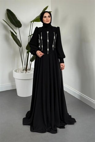  Saphielle Seyyar Taşlı Korseli Abiye Siyah