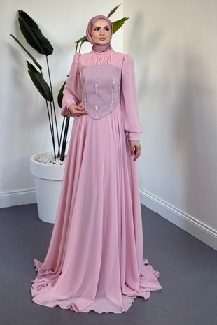  Saphielle Seyyar Taşlı Korseli Abiye Pudra