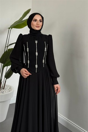  Saphielle Seyyar Taşlı Korseli Abiye Siyah
