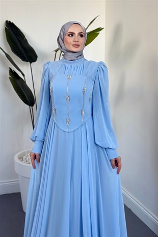  Saphielle Seyyar Taşlı Korseli Abiye Bebe Mavisi