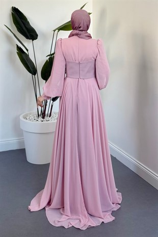  Saphielle Seyyar Taşlı Korseli Abiye Pudra
