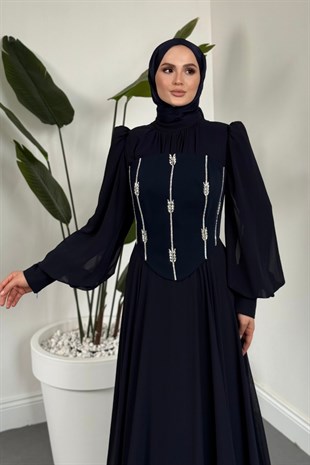  Saphielle Seyyar Taşlı Korseli Abiye Lacivert