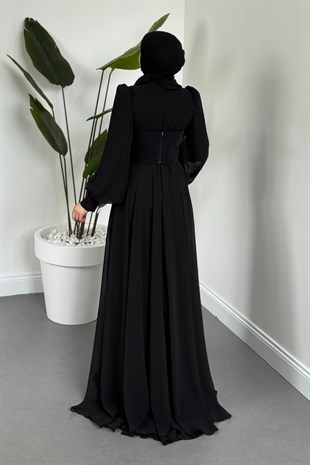  Saphielle Seyyar Taşlı Korseli Abiye Siyah