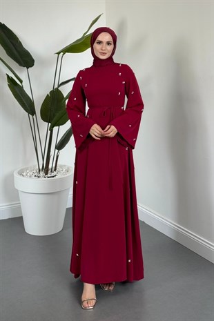 Adeline Yanları Taşlı İspanyol Kol Abiye Fuşya