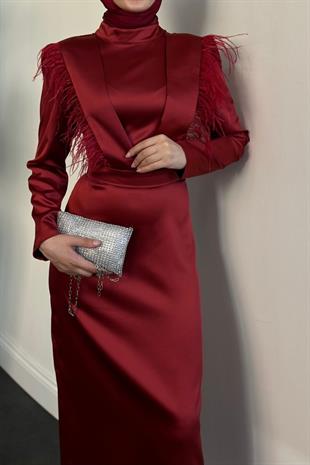 Adorle Kalem Saten Abiye Kızılçık