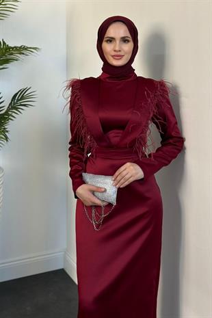 Adorle Kalem Saten Abiye Kızılçık