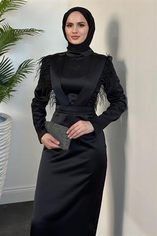 Adorle Kalem Saten Abiye Siyah