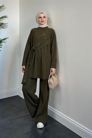 Aiden Taşlı Triko Takım Haki