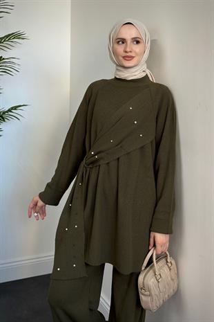 Aiden Taşlı Triko Takım Haki