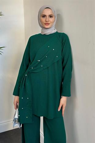 Aiden Taşlı Triko Takım Zümrüt