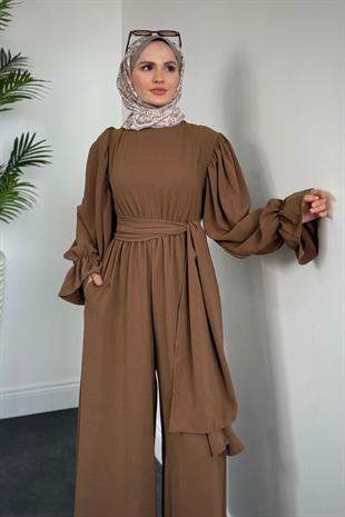 Akel Beli Lastikli Tulum Kahverengi