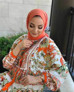 Alaçatı Viskon Elbise Turuncu