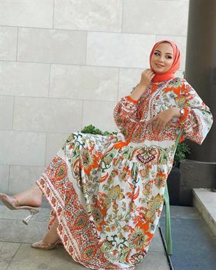 Alaçatı Viskon Elbise Turuncu