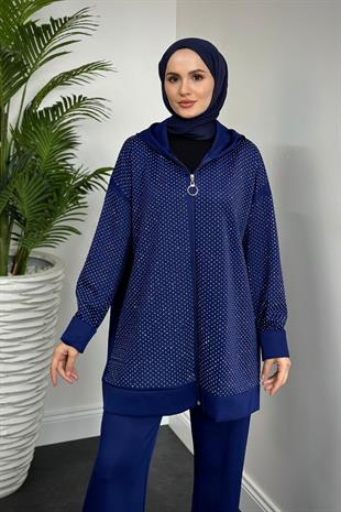 Alanna Taşlı Fermuarlı Takım Lacivert