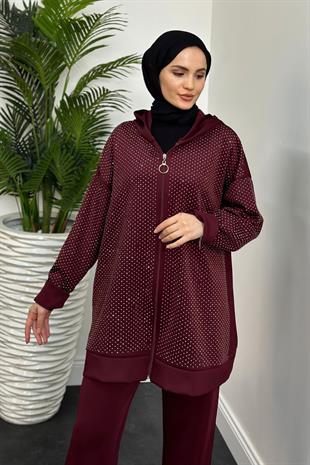 Alanna Taşlı Fermuarlı Takım Mürdüm