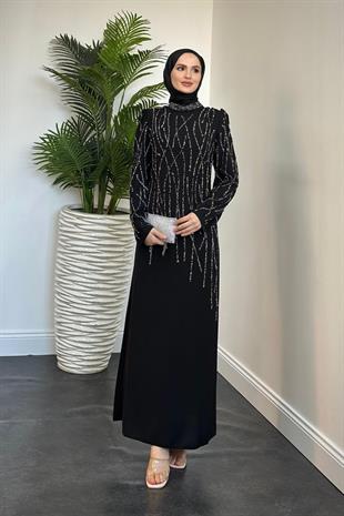 Alba Sarmaşık Taşlı Abiye Siyah