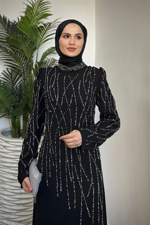 Alba Sarmaşık Taşlı Abiye Siyah