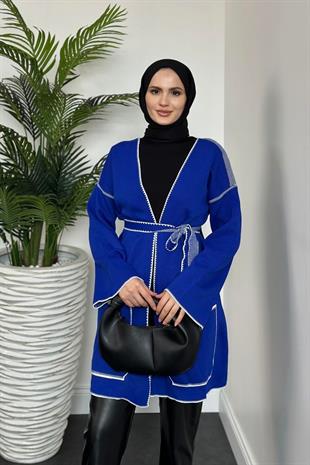 Alda Kuşaklı Yün Hırka Sax