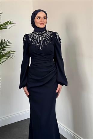 Aleda Balık Simli Abiye Lacivert