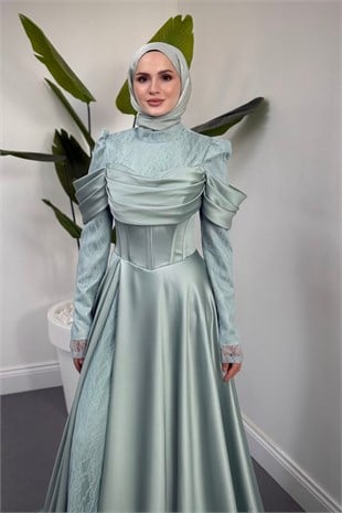 Alessandra Saten Prenses Abiye Su Yeşili (DAR KALIP BİR BEDEN BÜYÜK ÖNERİLİR)