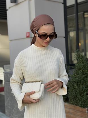 Alice Kolu Düğmeli Triko Elbise Krem