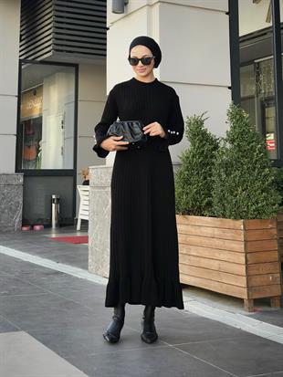 Alice Kolu Düğmeli Triko Elbise Siyah