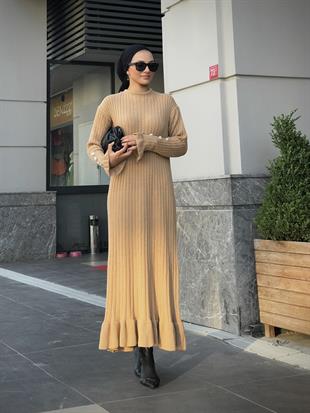 Alice Kolu Düğmeli Triko Elbise SütlüKahve