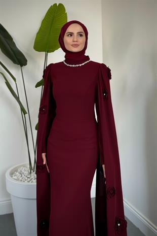 Aliya Pelerini Güllü Balık Abiye Bordo