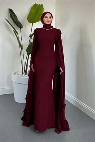 Aliya Pelerini Güllü Balık Abiye Bordo