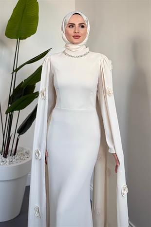 Aliya Pelerini Güllü Balık Abiye Krem