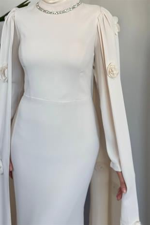 Aliya Pelerini Güllü Balık Abiye Krem