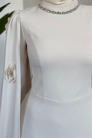 Aliya Pelerini Güllü Balık Abiye Krem