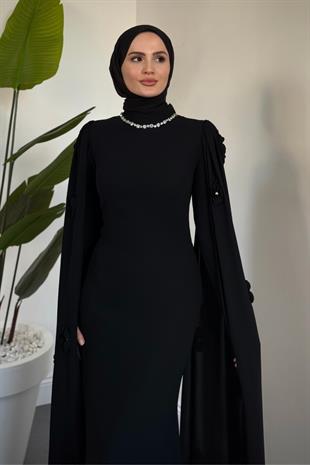 Aliya Pelerini Güllü Balık Abiye Siyah
