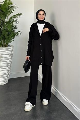 Alize Düğmeli Triko Hırka Takım Siyah