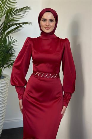 Nellie Kemeri Taşlı Balık Abiye Bordo