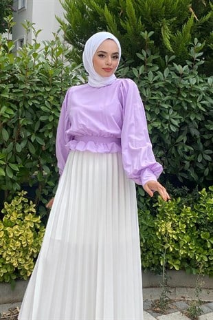 Altı Lastikli Tesettür Bluz Lila