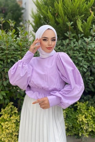 Altı Lastikli Tesettür Bluz Lila