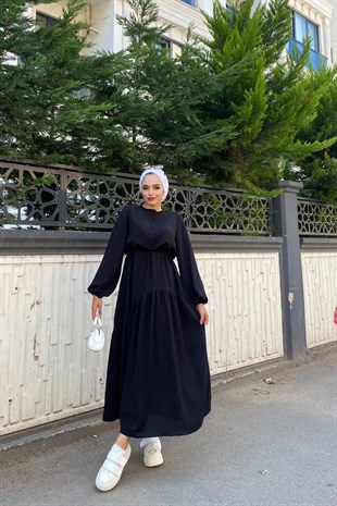 Altı Verev Parçalı Elbise Siyah
