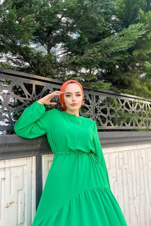 Altı Verev Parçalı Elbise Yeşil