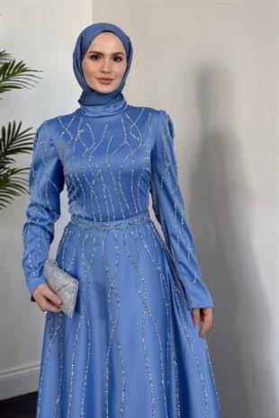 Amaris Taşlı Abiye Bebe Mavisi