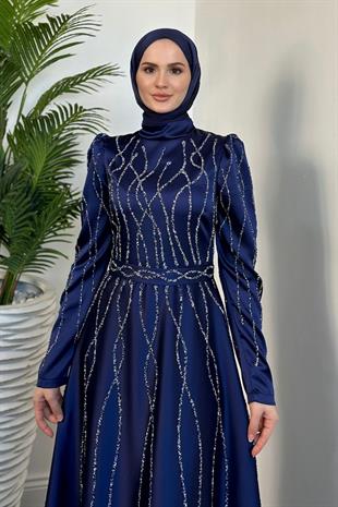 Amaris Taşlı Abiye Lacivert