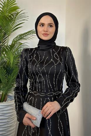 Amaris Taşlı Abiye Siyah