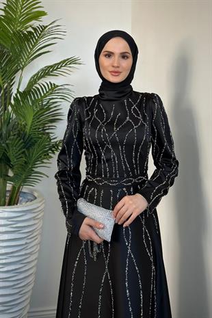 Amaris Taşlı Abiye Siyah