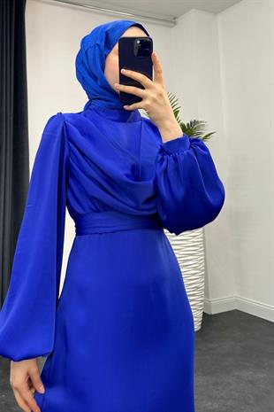 Amber Drape Detay Saten Abiye Saks