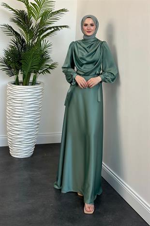 Amedea Üstü Drape Saten Abiye Mint